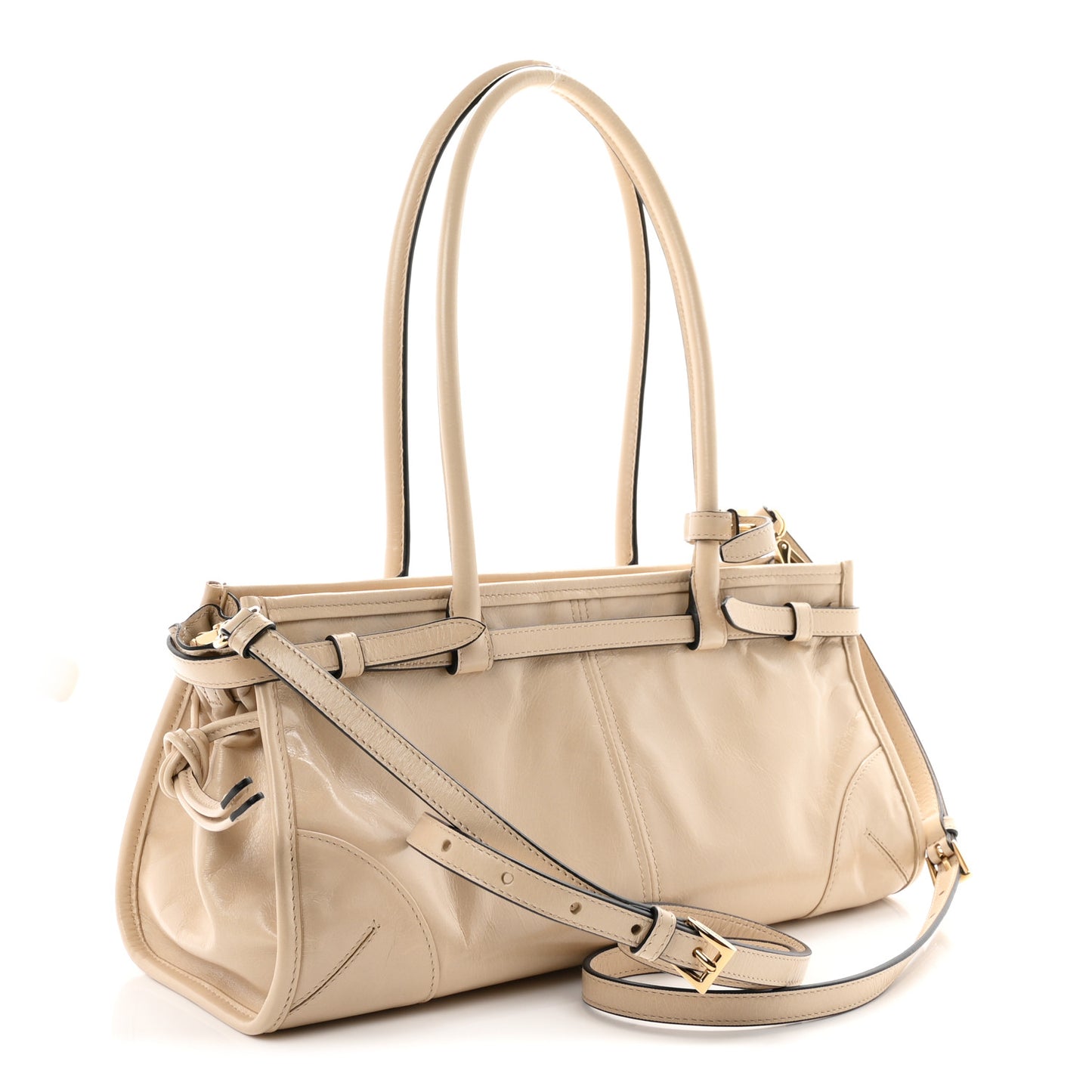 Glossy Calfskin Triangle Medium Bonnie Shoulder Bag Travertine