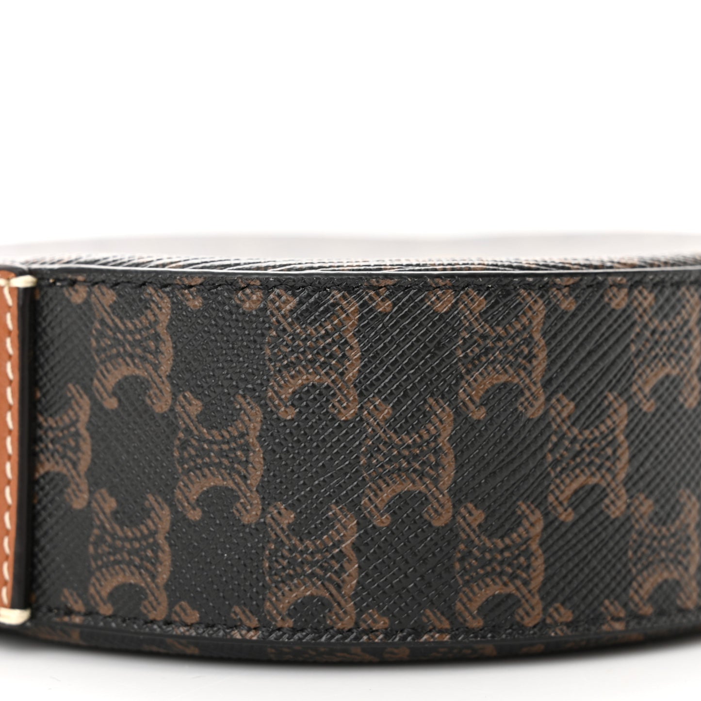 Triomphe Canvas Embroidered Logo Round Purse On Strap Black Tan