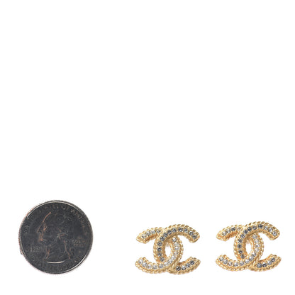 Chanel Crystal 90’s Icon CC Stud Earrings Gold 2 of 4