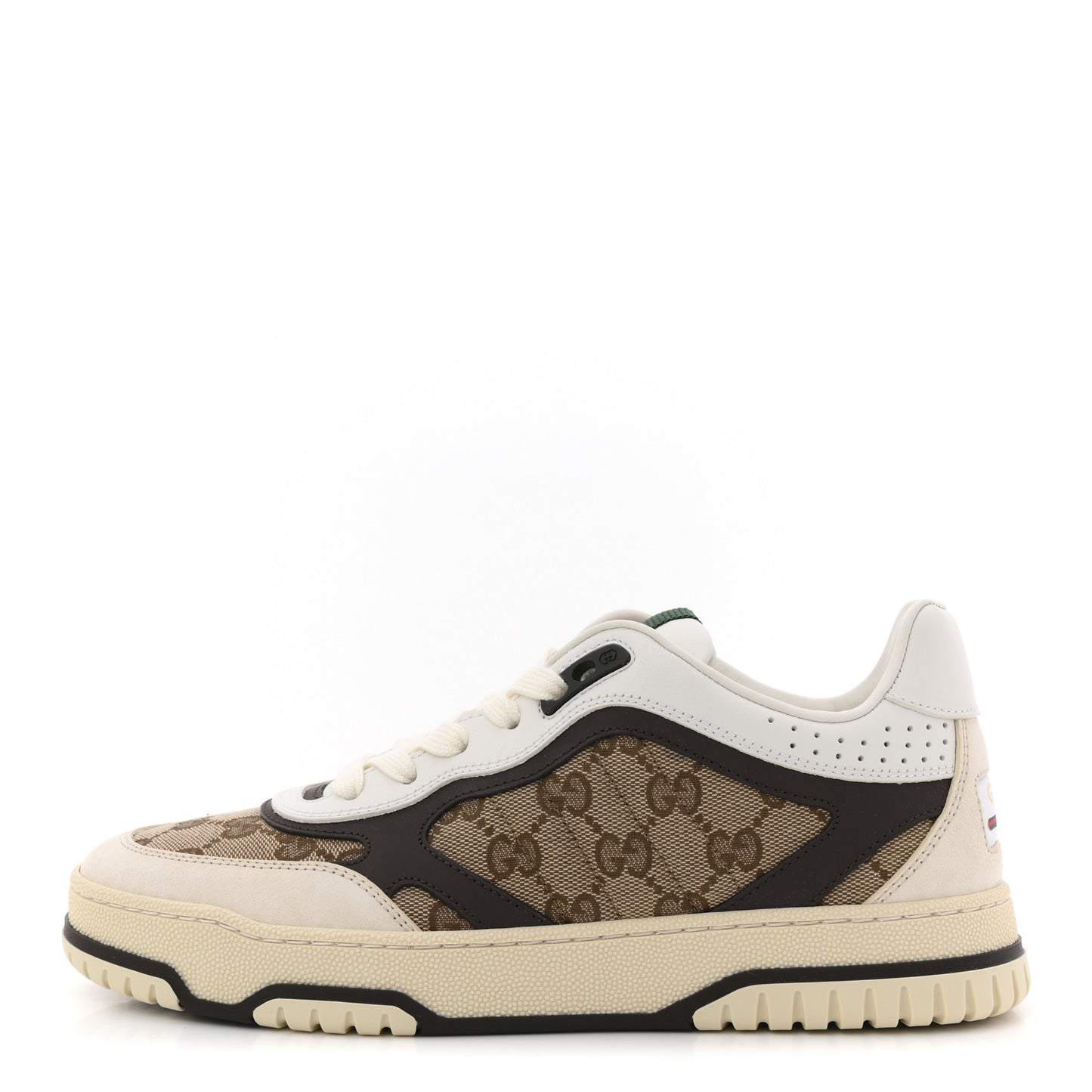 Calfskin Suede GG Monogram Re-Web Womens Sneakers 37 White Beige Ebony