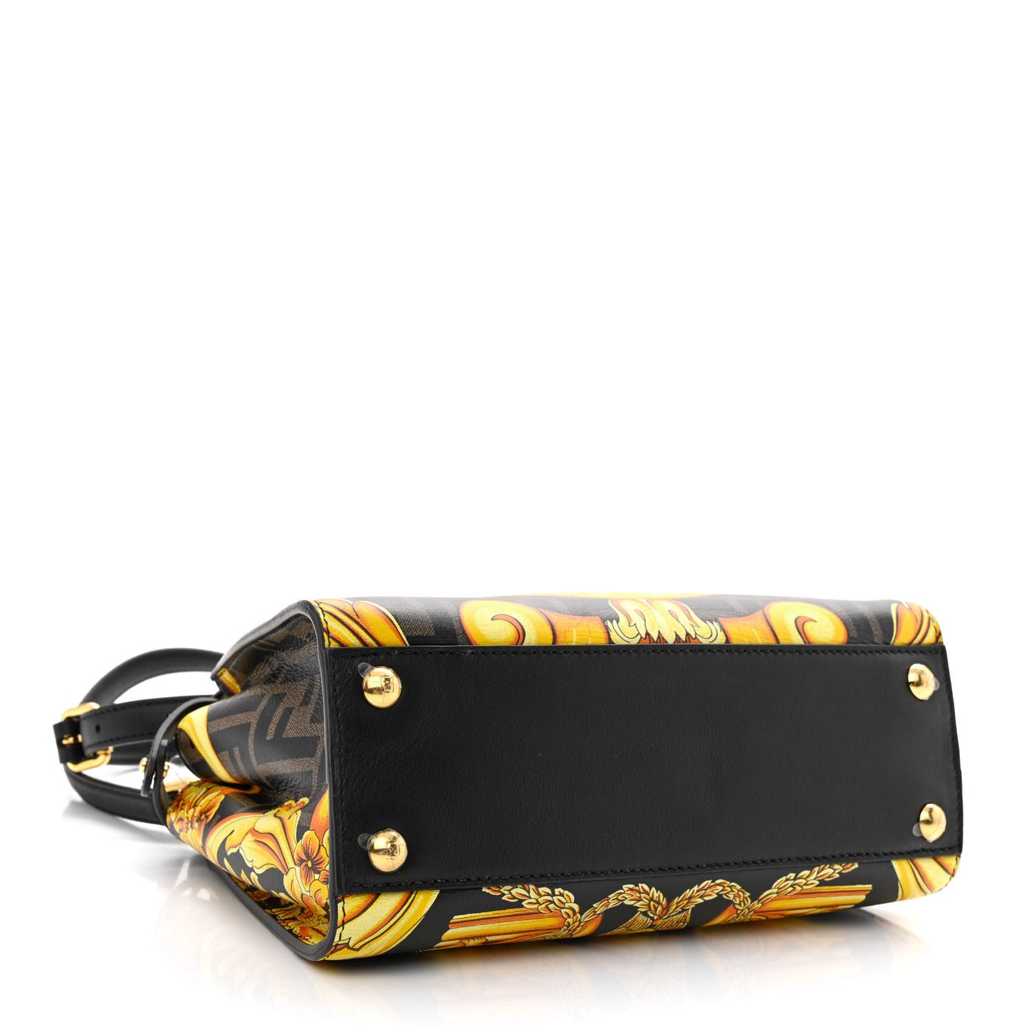 X VERSACE Vitello Seta Nappa Fendace FF Baroque Mini Peekaboo Iconic Satchel Tobacco Black Gold