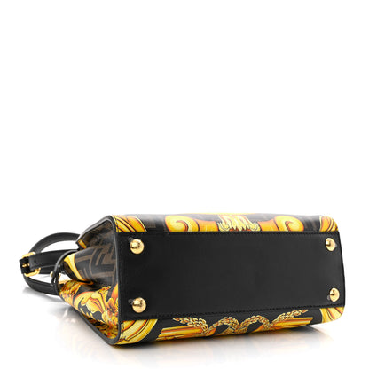 Fendi X VERSACE Vitello Seta Nappa Fendace FF Baroque Mini Peekaboo Iconic Satchel Tobacco Black Gold 4 of 10