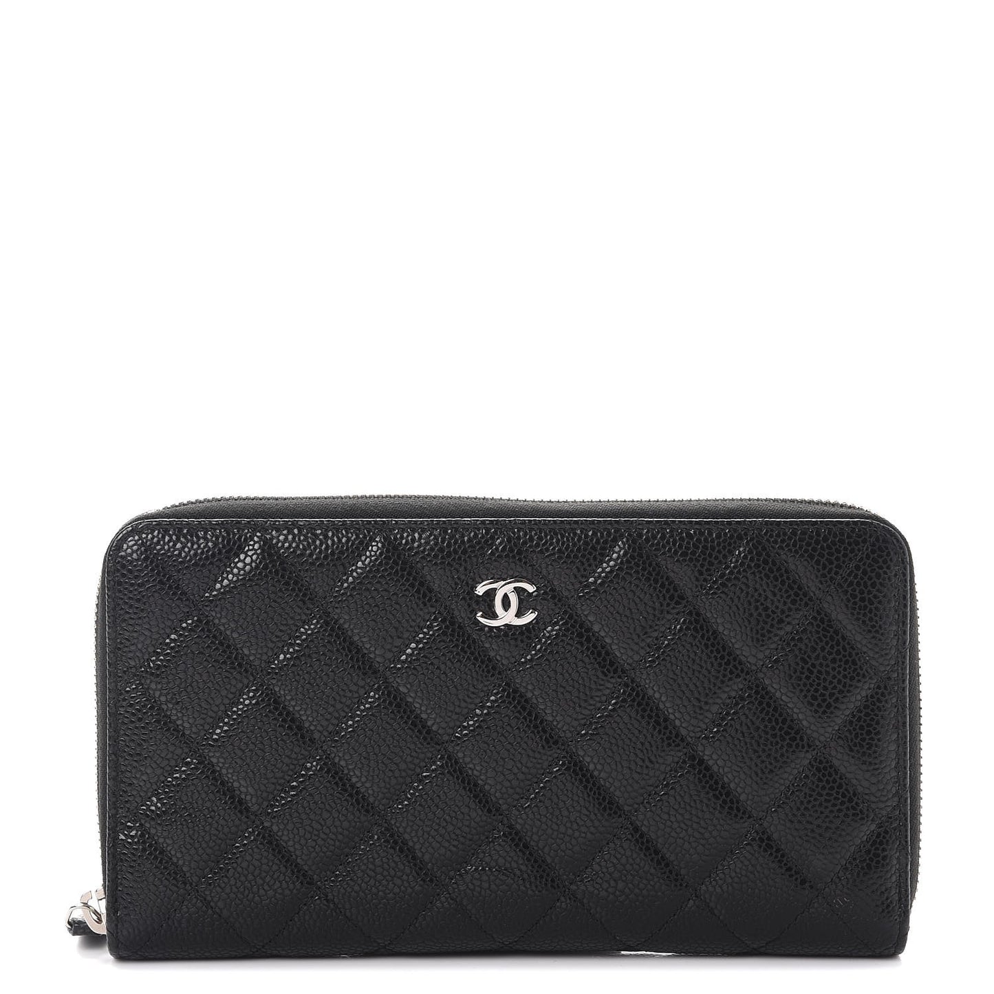 Caviar Quilted Large Zip Around Organizer Wallet Black