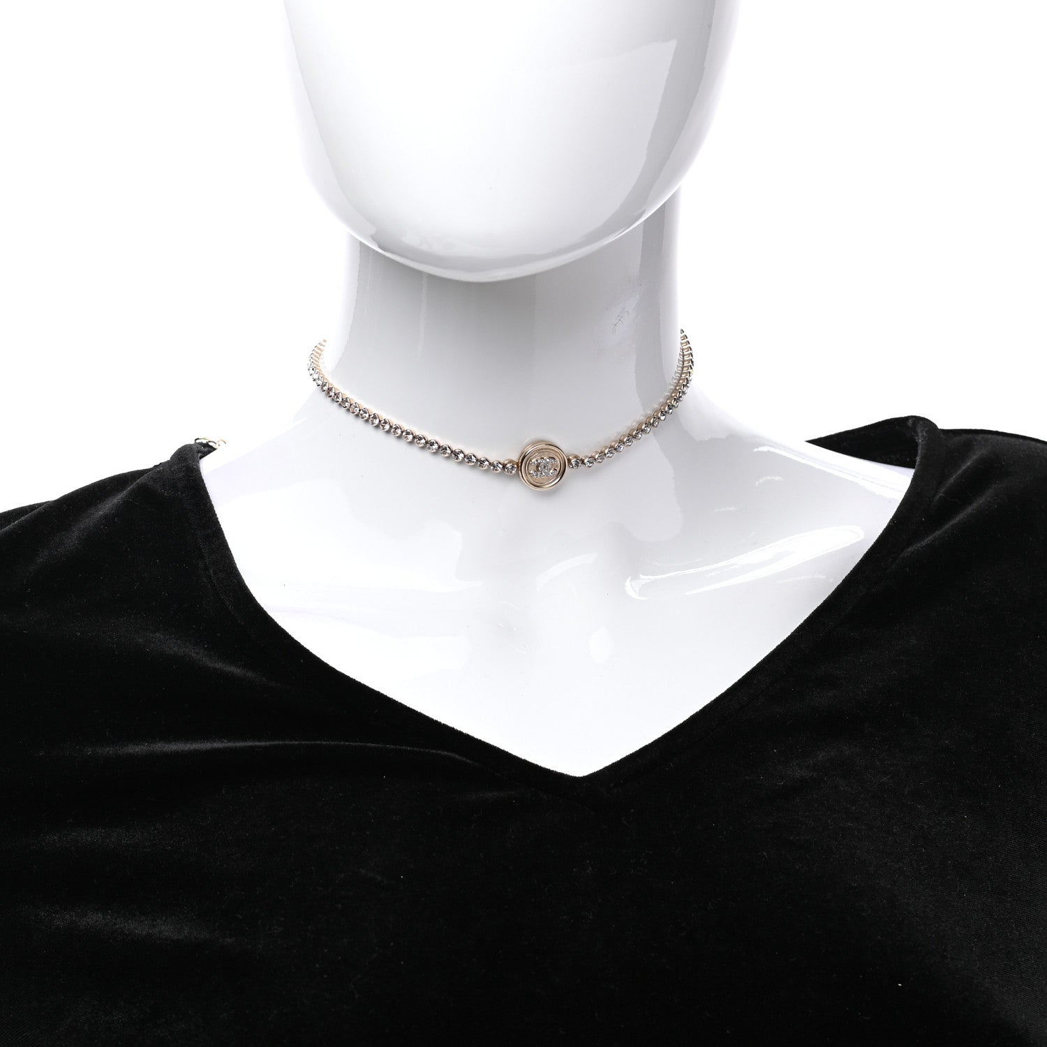 Chanel Crystal CC Chain Short Necklace Gold 2 of 6