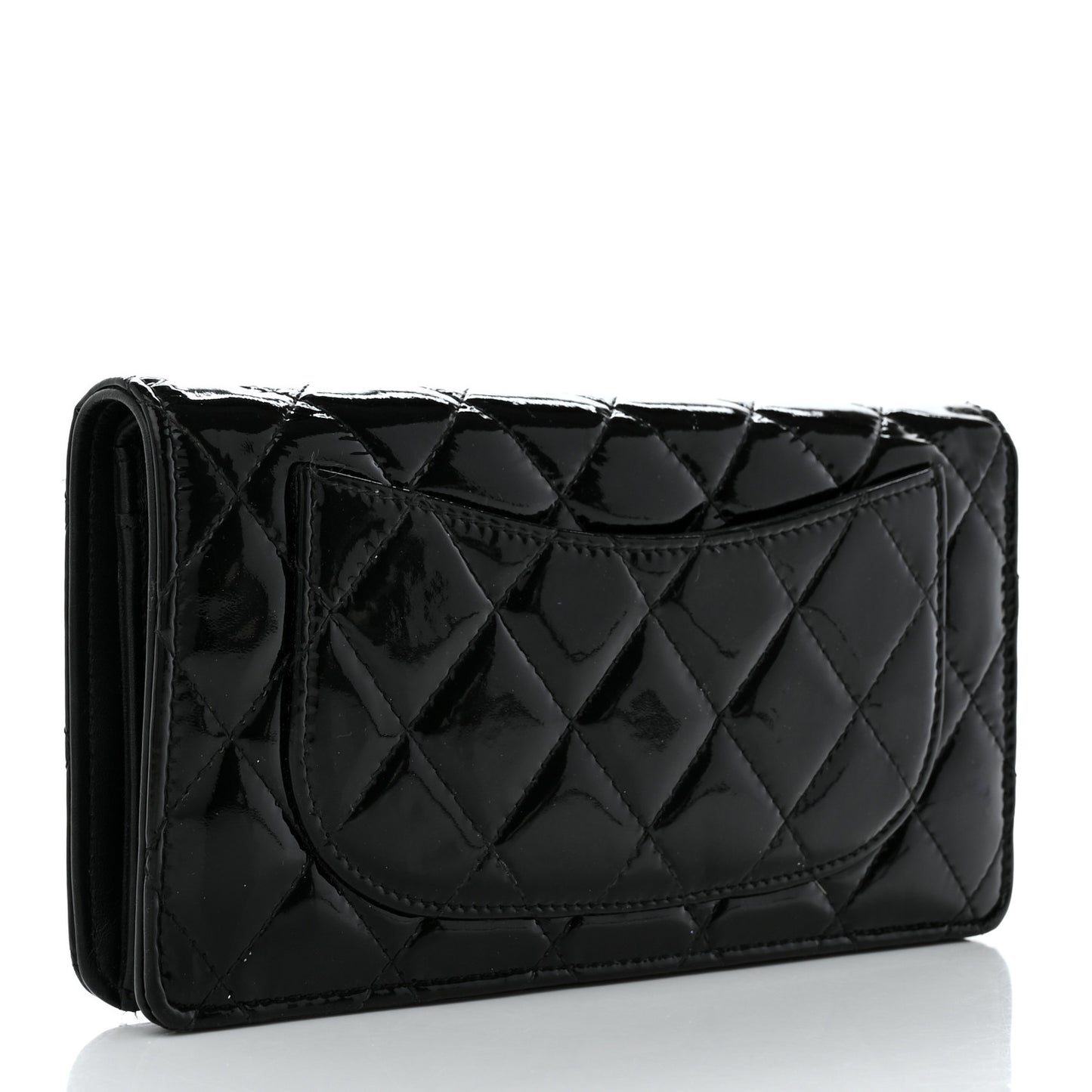 Patent Calfskin Quilted Yen Wallet Black