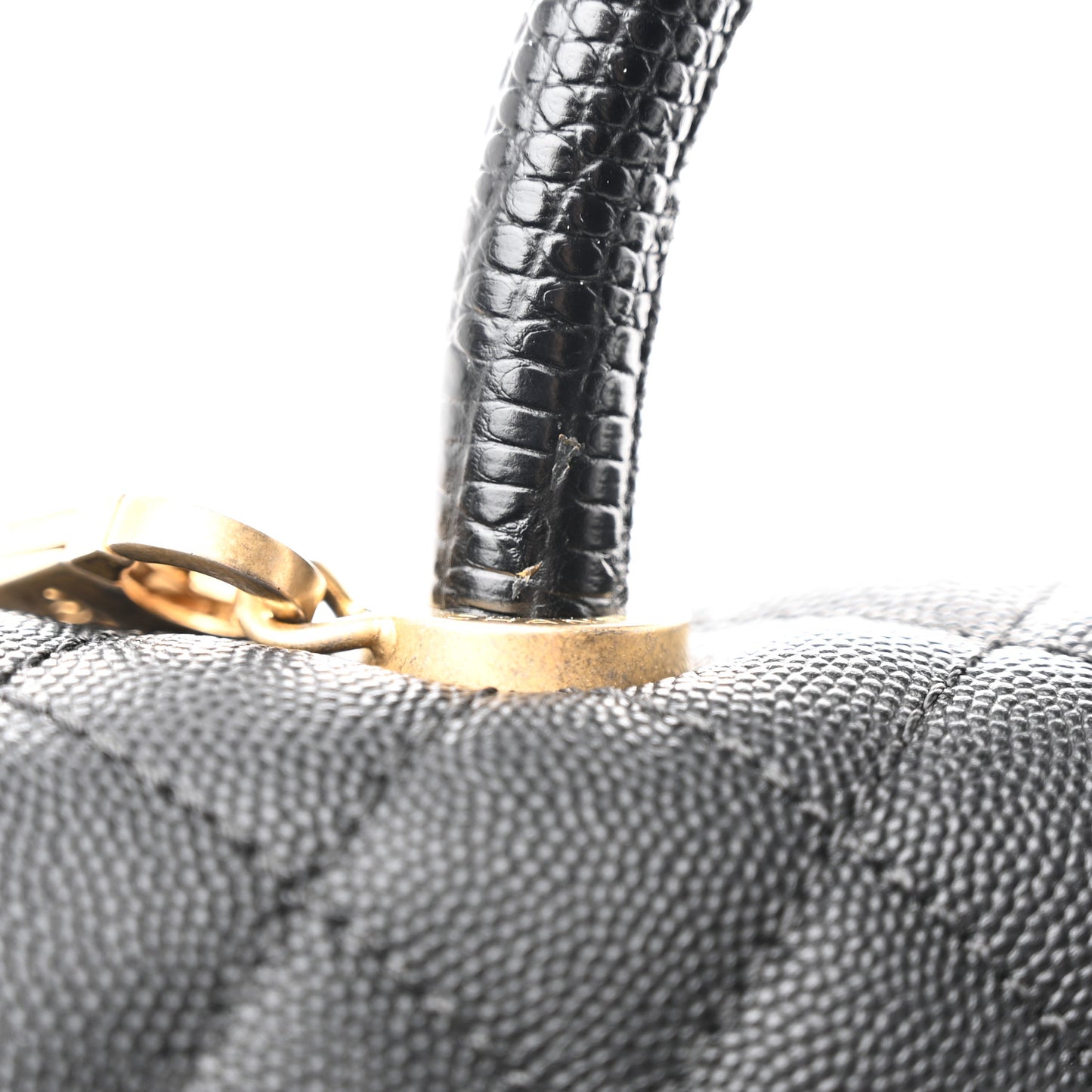 Caviar Lizard Embossed Quilted Small Coco Handle Flap Black