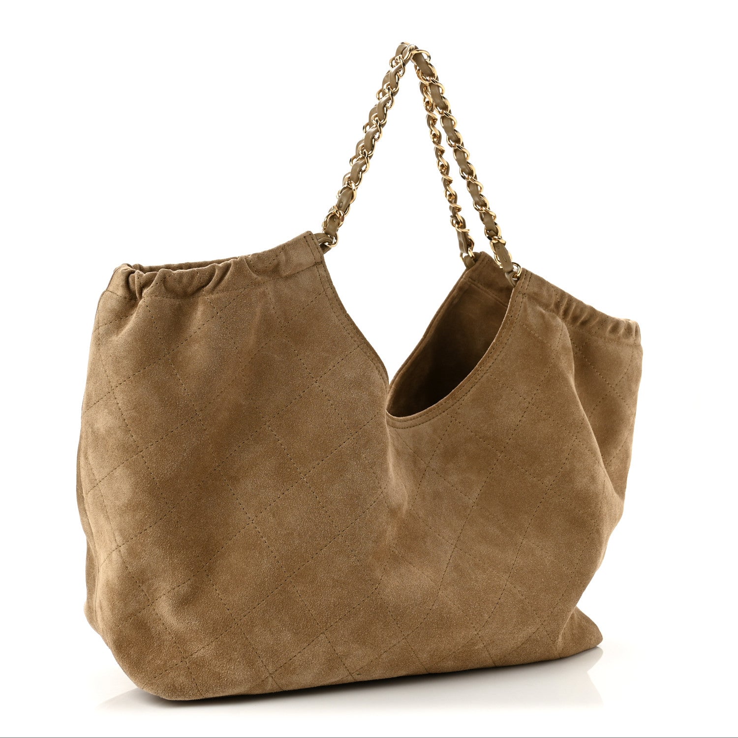 Chanel Suede Quilted Neo Cabas Small Shopping Tote Dark Beige 4 of 13