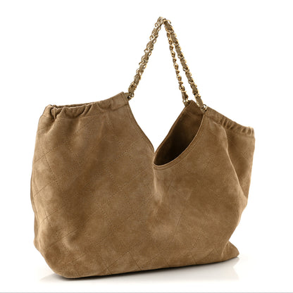 Chanel Suede Quilted Neo Cabas Small Shopping Tote Dark Beige 4 of 13