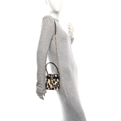 Givenchy Pony Calfskin Micro Leopard Print Shark Lock Bucket Bag Black Beige 2 of 10