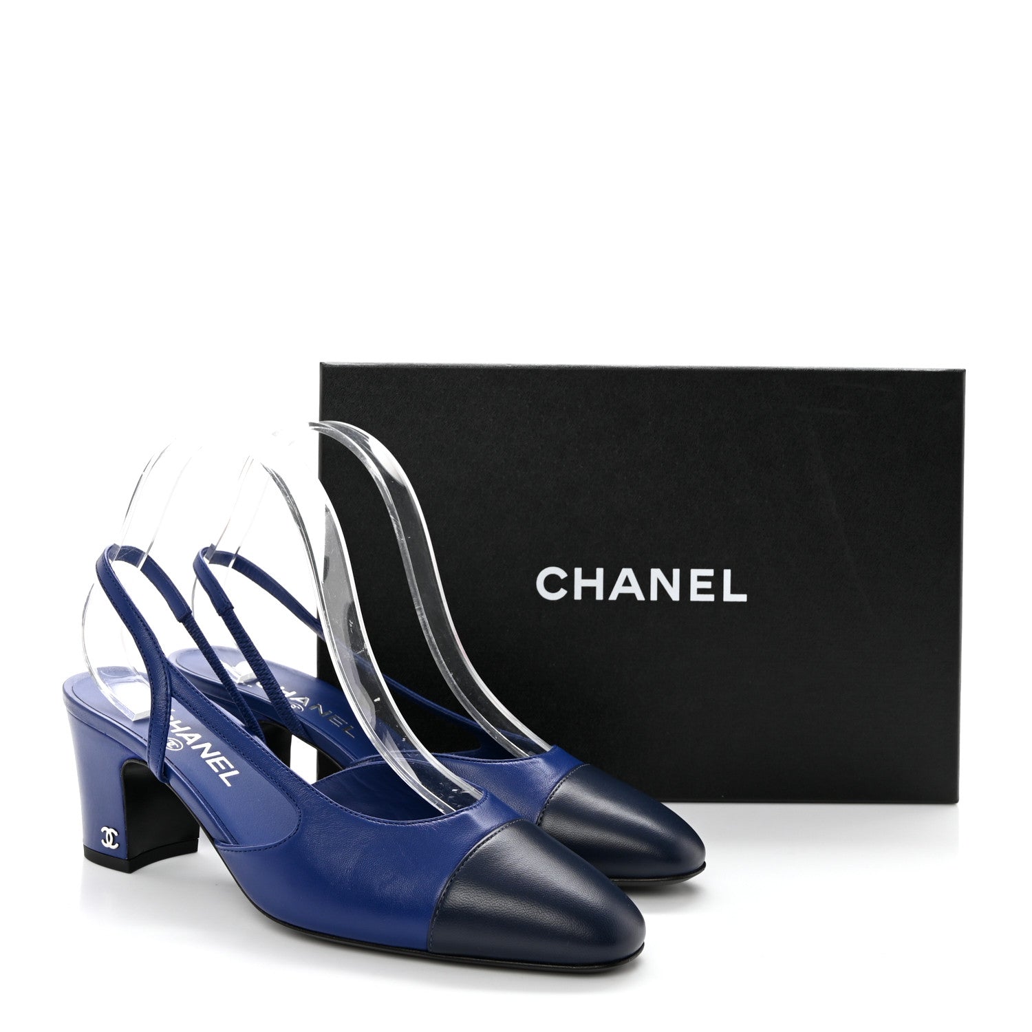 Chanel Lambskin Cap Toe Slingback Pumps 40 Blue 11 of 11