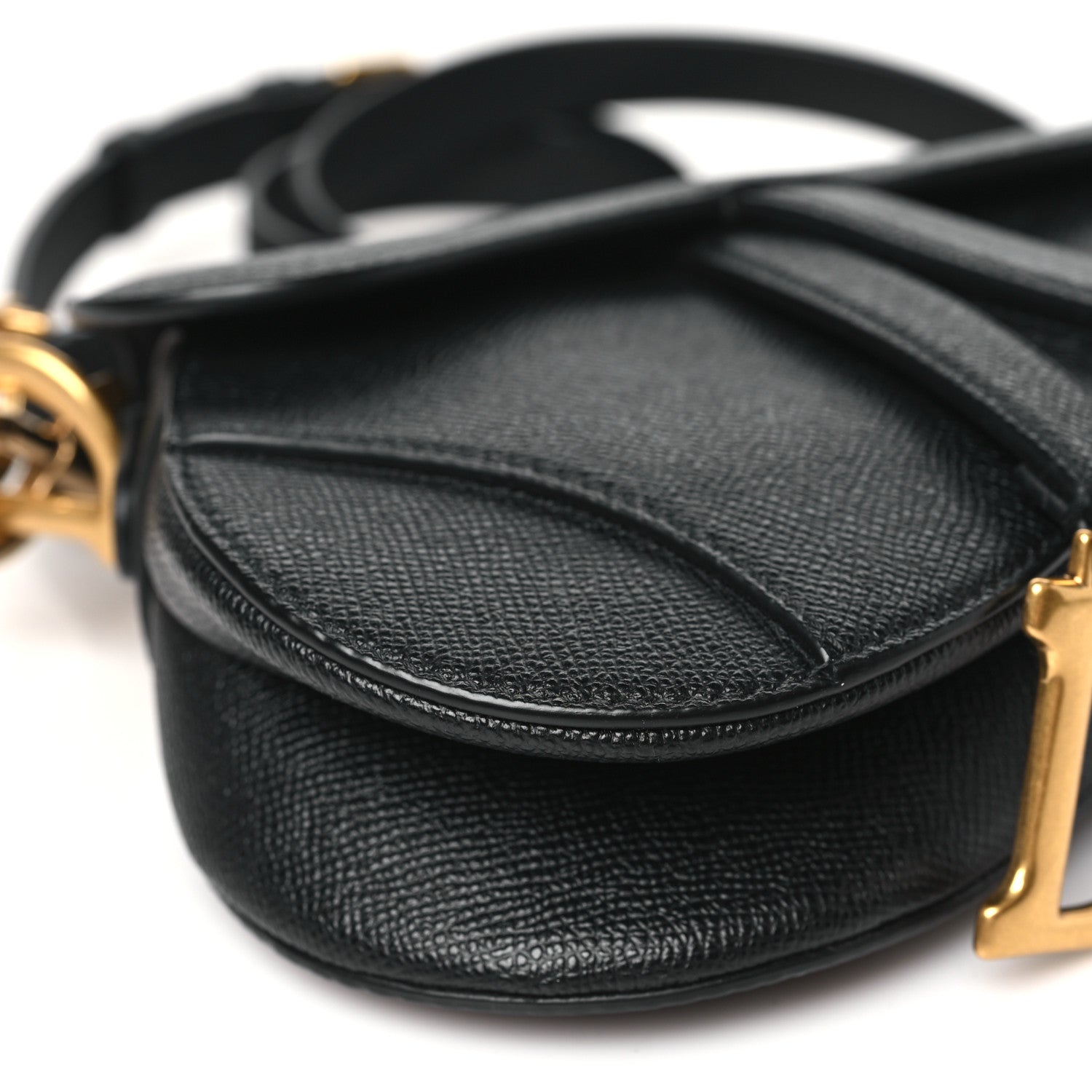 Christian Dior Grained Calfskin Mini Saddle Bag With Strap Black 9 of 10