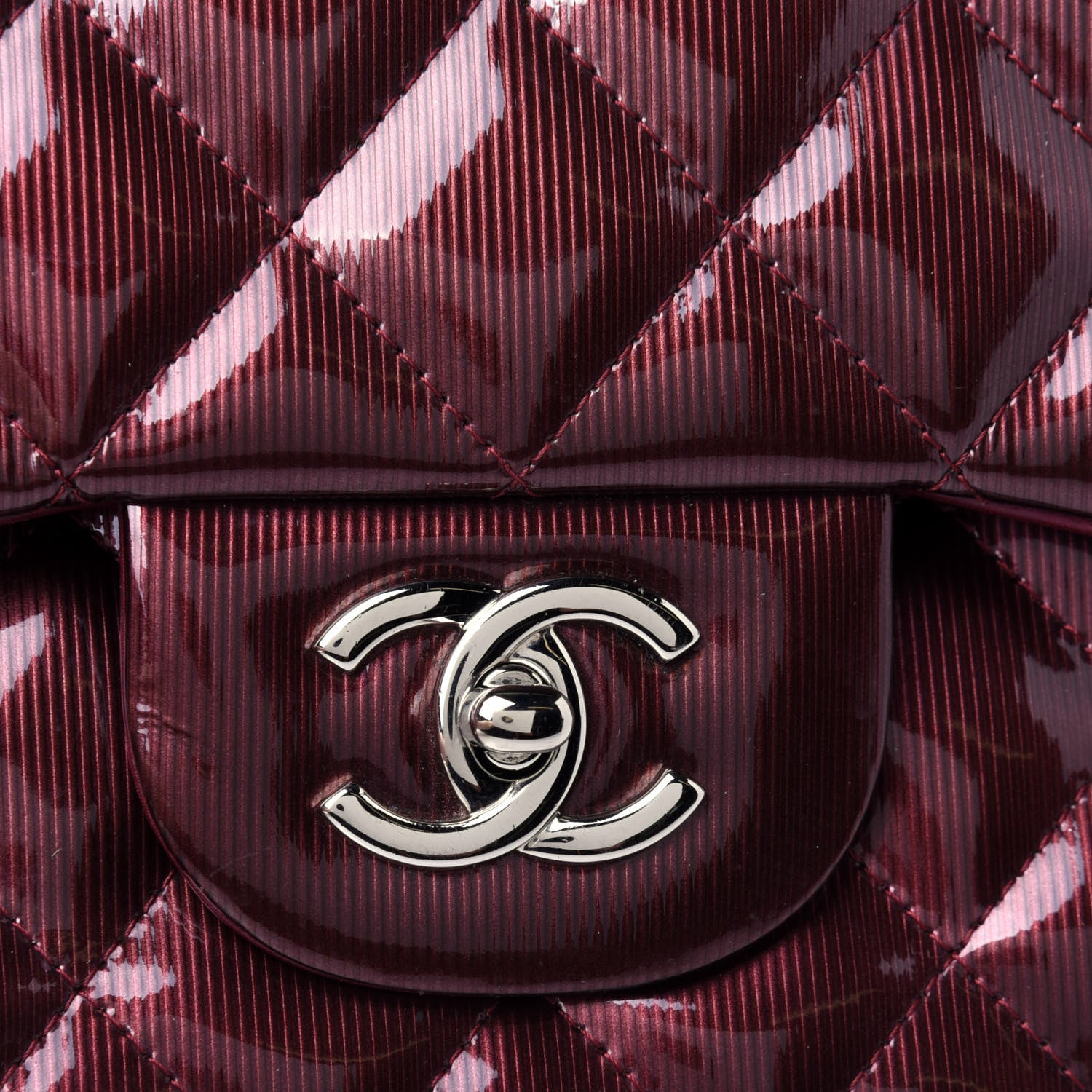 Chanel Striated Patent Quilted Jumbo Double Flap Burgundy 10 of 10