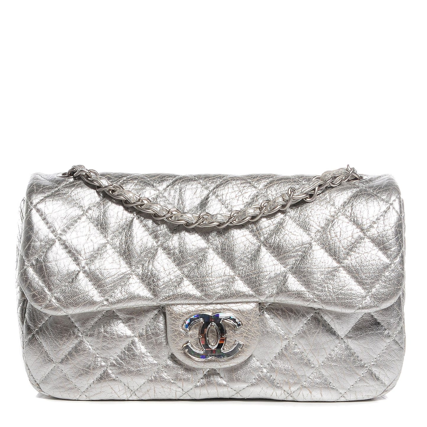 Calfskin Quilted On The Rocks Flap Silver