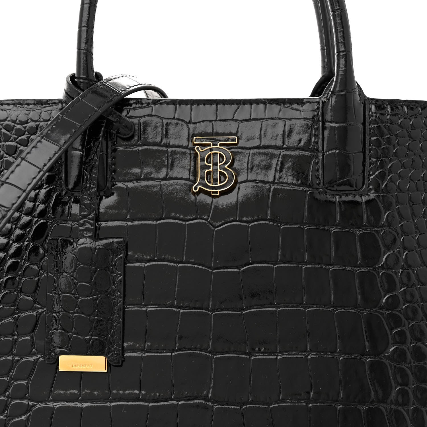 Burberry Crocodile Embossed Calfskin Small Frances Tote Black 7 of 10