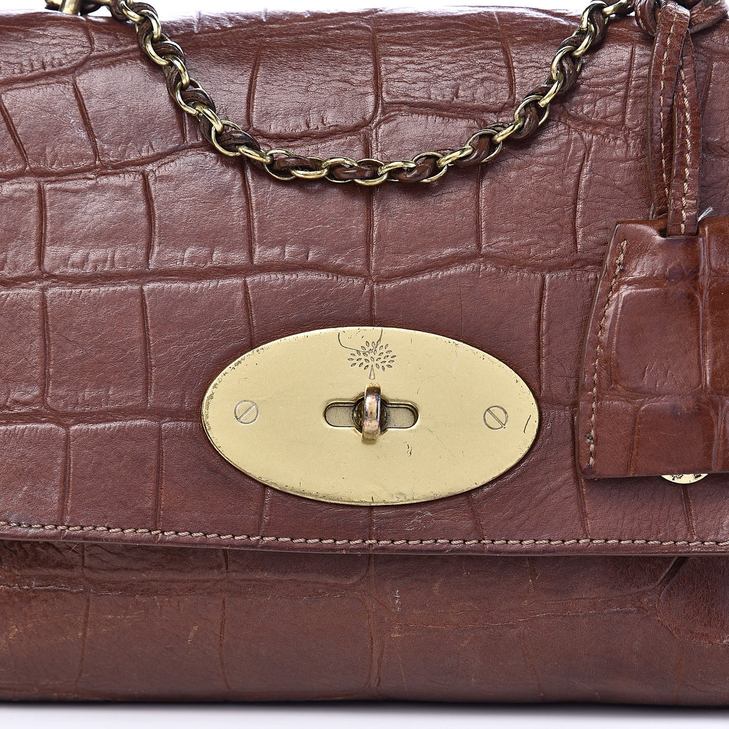 Nappa Crocodile Embossed Small Lily Flap Oak