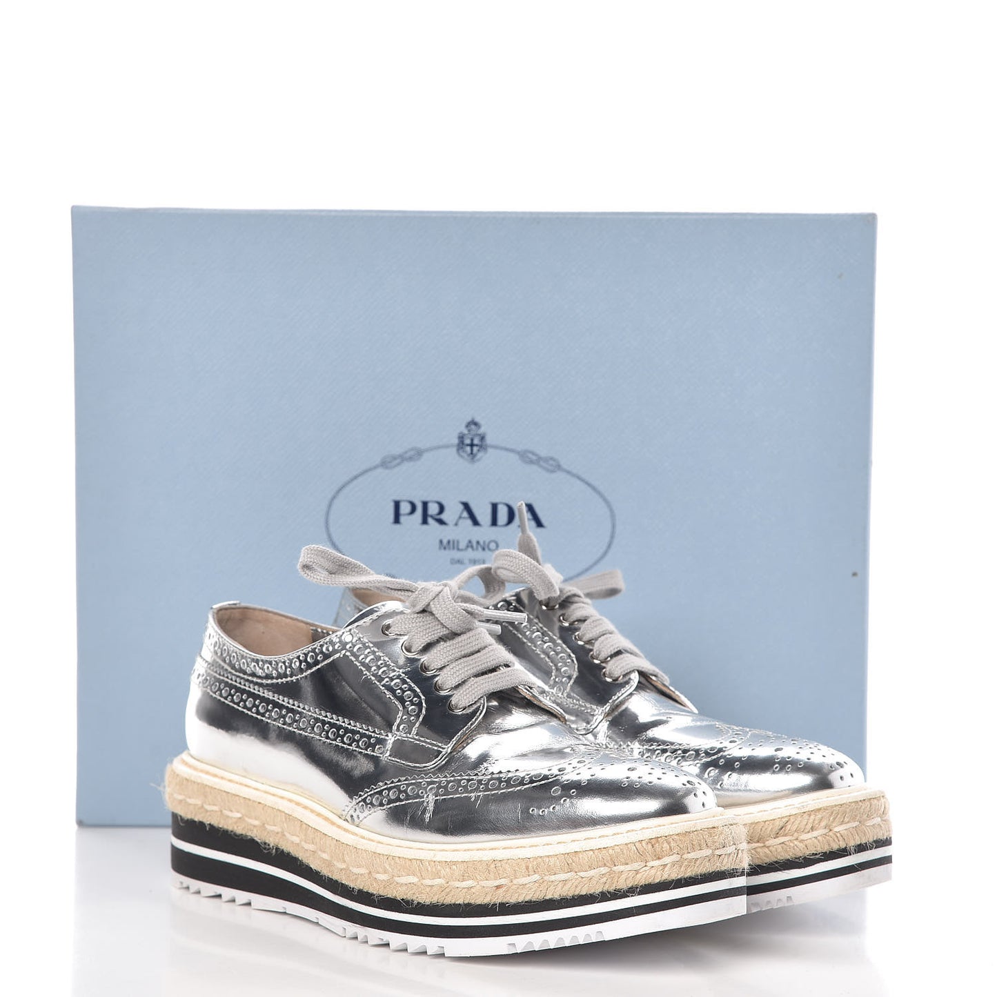 Metallic Calfskin Platform Oxfords 36.5 Argento