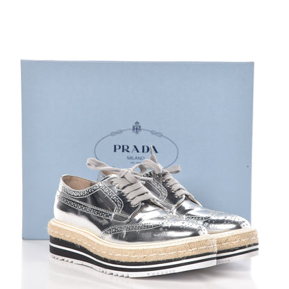 Prada Metallic Calfskin Platform Oxfords 36.5 Argento 11 of 11