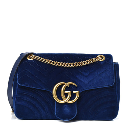 Gucci Velvet Matelasse Medium GG Marmont Shoulder Bag Cobalt Blue 1 of 16
