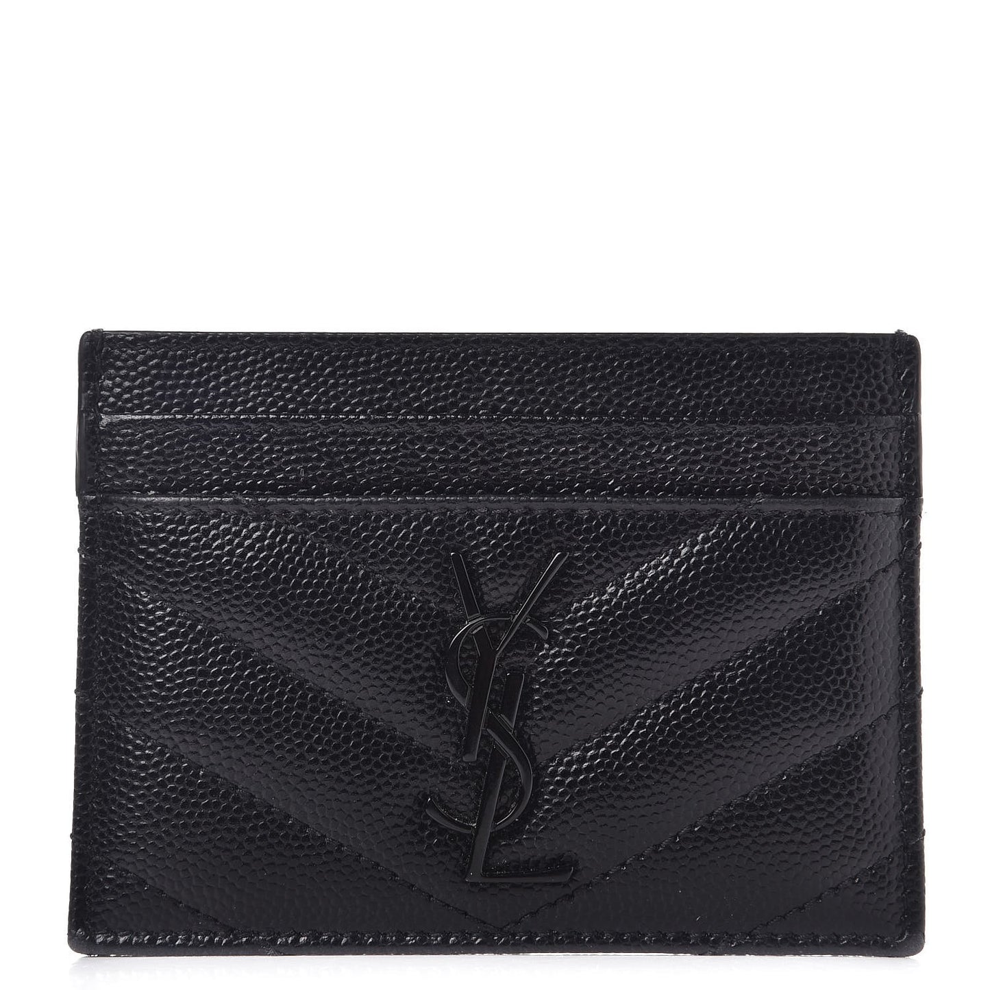 Grain De Poudre Matelasse Chevron Monogram Credit Card Case Black