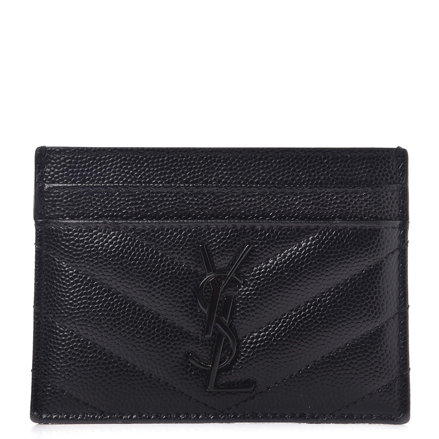 Saint Laurent Grain De Poudre Matelasse Chevron Monogram Credit Card Case Black 1 of 8