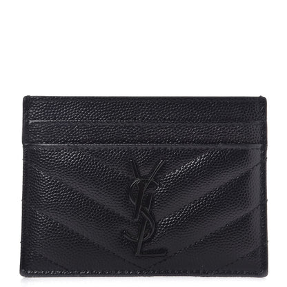 Saint Laurent Grain De Poudre Matelasse Chevron Monogram Credit Card Case Black 1 of 8