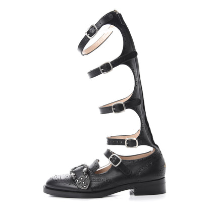 Gucci Calfskin Queercore Brogue Knee High Boots 37.5 Black 1 of 9