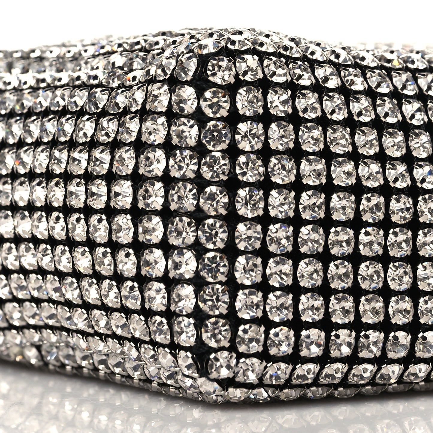 Mesh Crystal Rhinestone Mini Heiress Pouch Black Silver