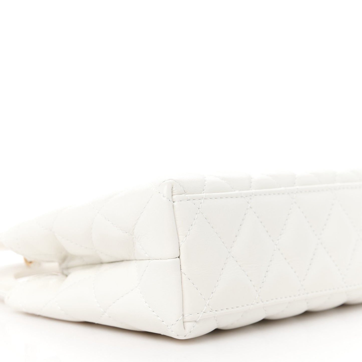 Shiny Aged Calfskin Quilted Nano Kelly Shopper White