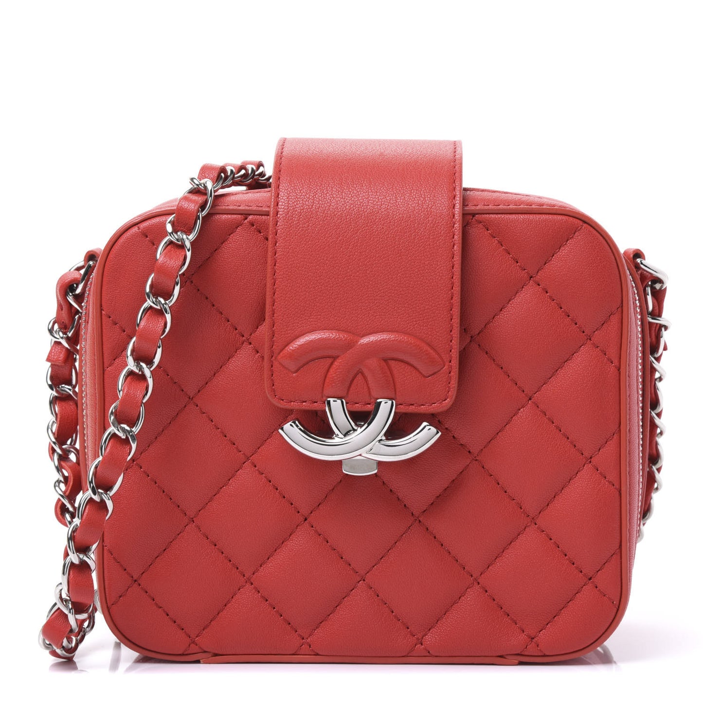 Lambskin Quilted Mini CC Box Camera Bag Red