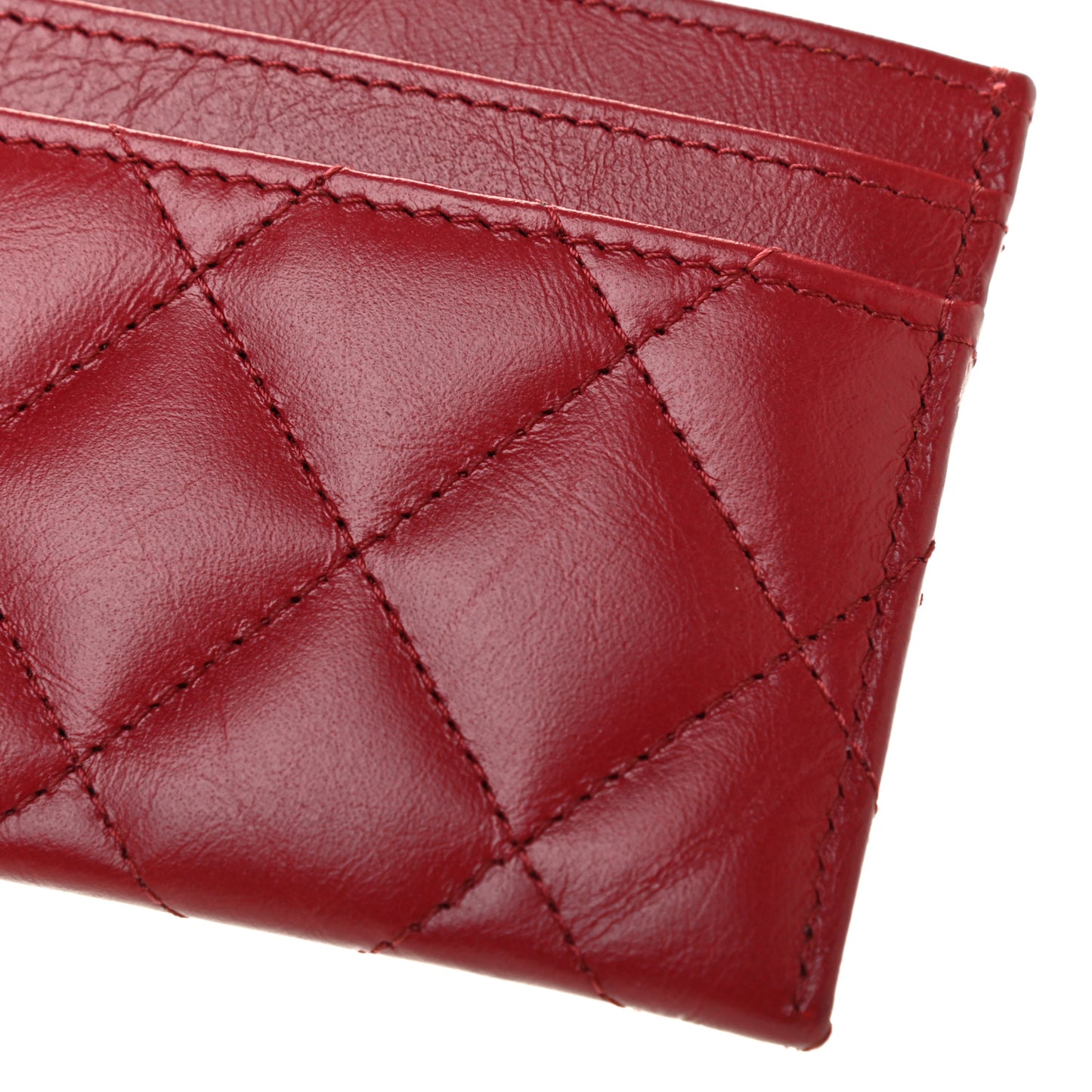 Aged Calfskin Quilted Reissue Card Holder Red