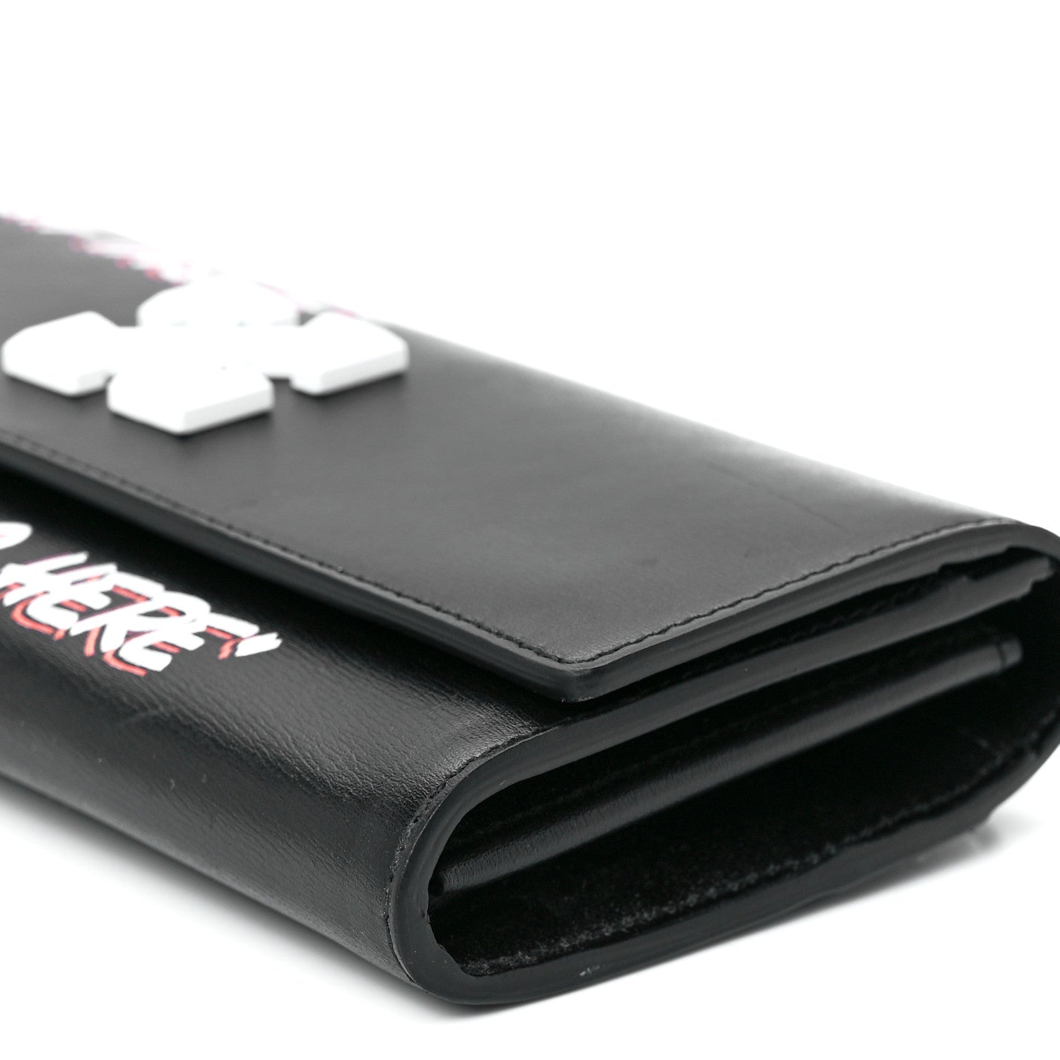Off-White Calfskin Jitney Logo Flap Wallet On Chain Black 10 of 10