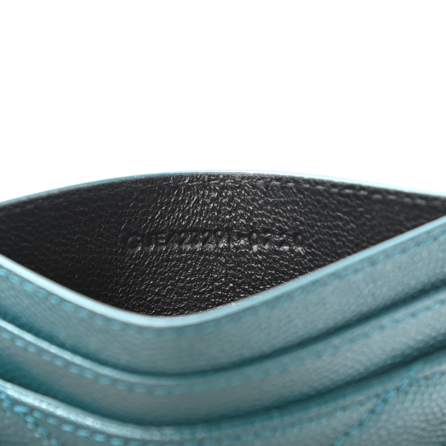 Saint Laurent Grain De Poudre Matelasse Chevron Monogram Credit Card Case Peacock Green 7 of 8