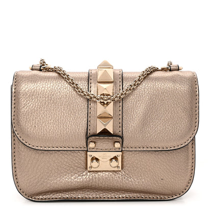 Valentino Garavani Metallic Vitello Small Glam Lock Rockstud Flap Platino 1 of 17