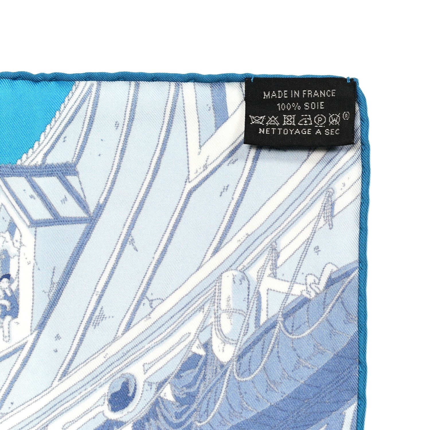 Hermes Silk Le Grand Prix du Faubourg Scarf 90 Bleu Azur Bleu Jean White 6 of 6