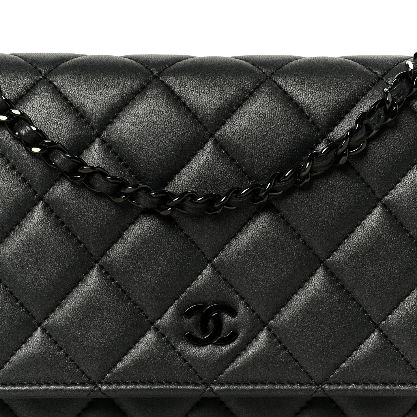 Lambskin Quilted Wallet On Chain WOC So Black