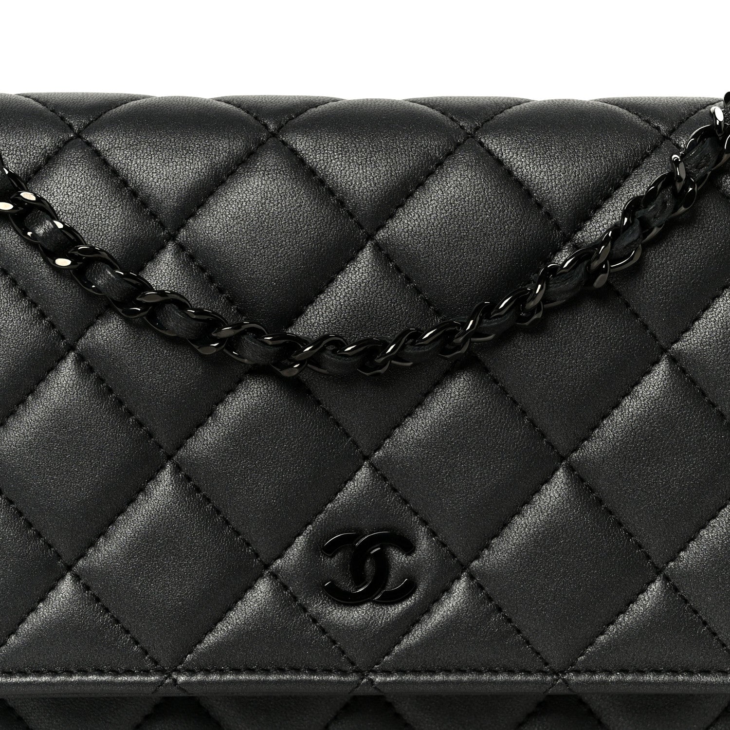 Chanel Lambskin Quilted Wallet On Chain WOC So Black 9 of 12