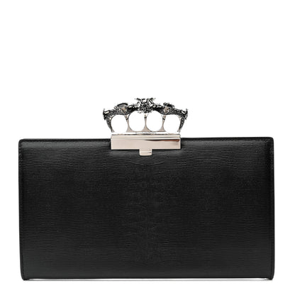 Alexander McQueen Calfskin Lizard Embossed Knuckle Flat Clutch Black 1 of 9