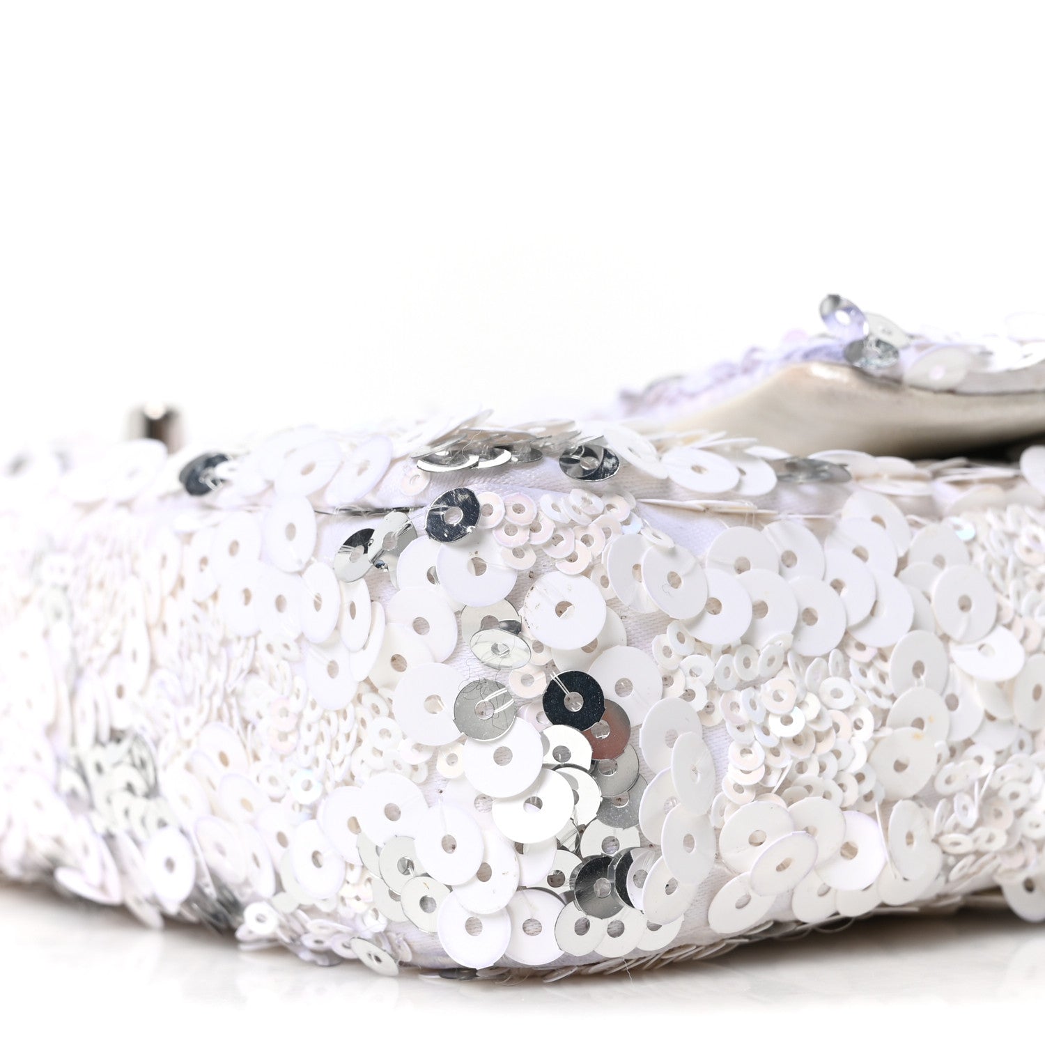Chanel Sequin East West Flap White Silver 10 of 10
