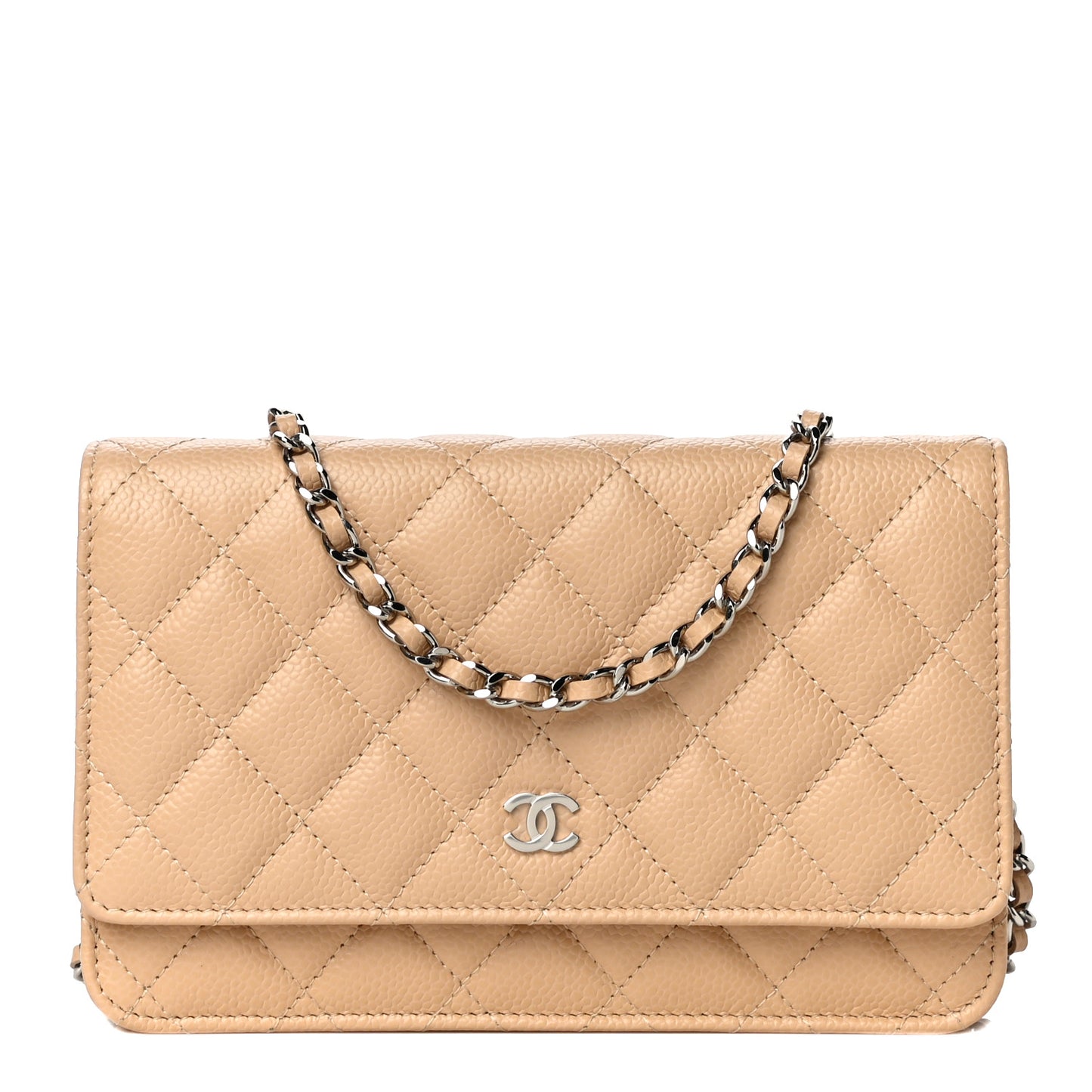 Caviar Quilted Wallet On Chain WOC Beige