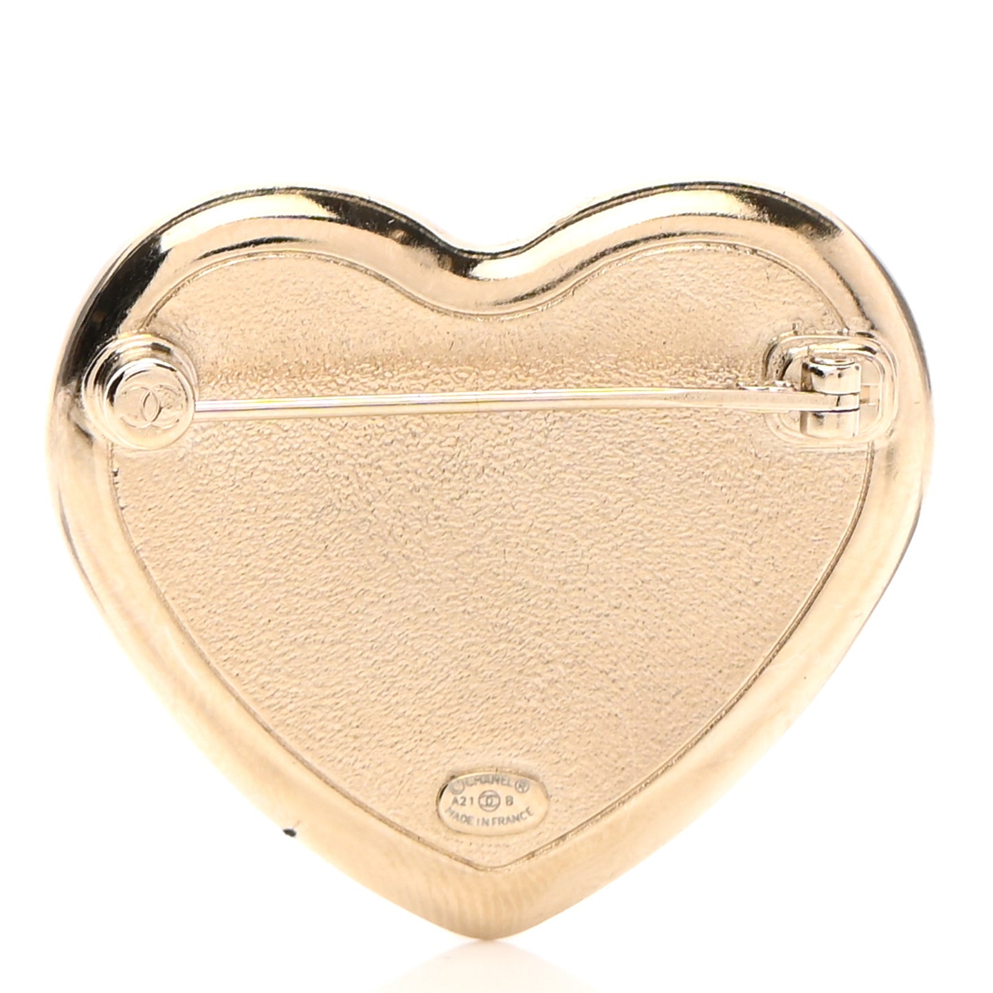 Resin Crystal CC Heart Brooch Pearly White Gold