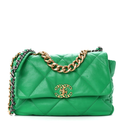Chanel Lambskin Quilted Large Chanel 19 Flap Green 1 of 10