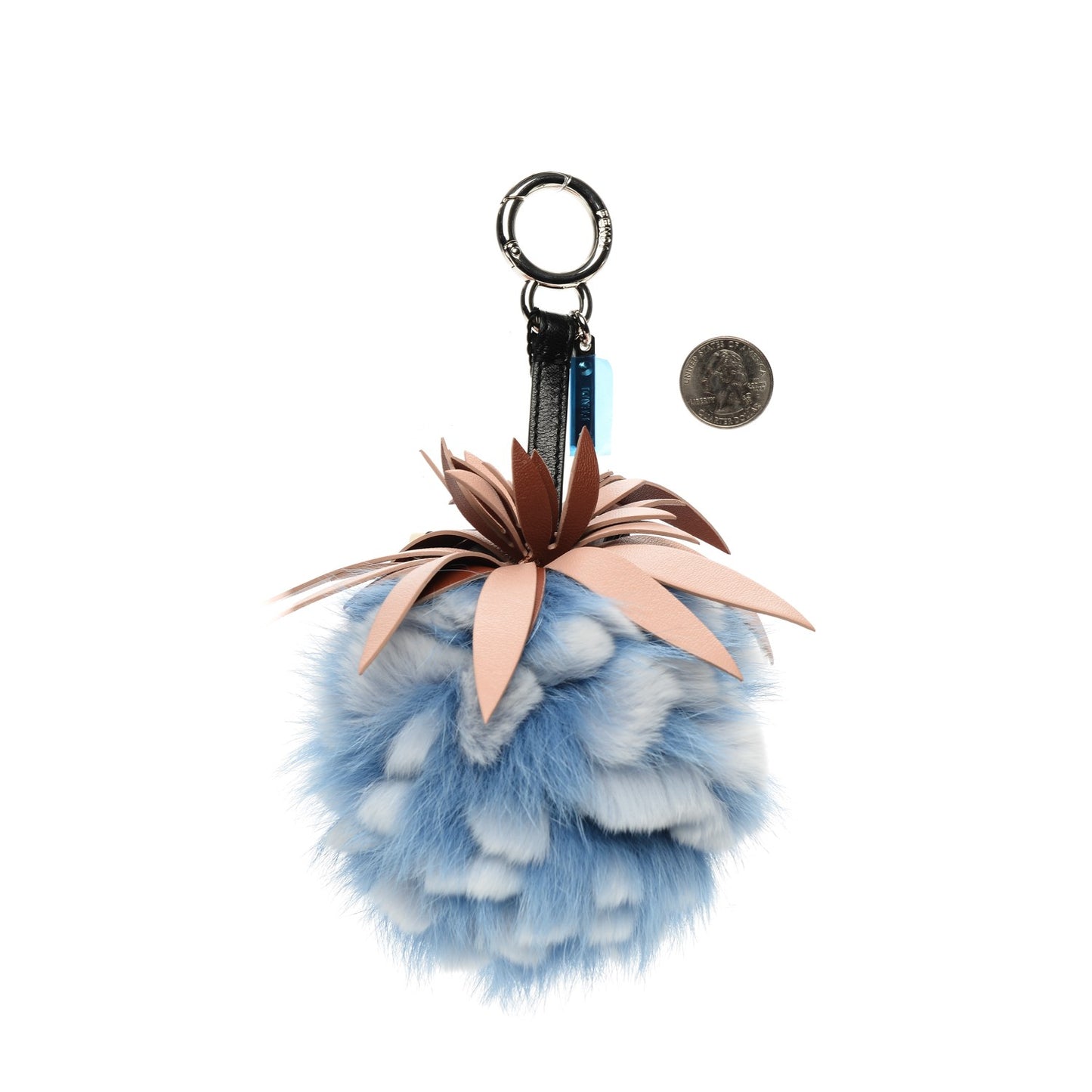 Fox Rabbit Fur Nappa Pineapple Bag Charm Nebula Baby Pink Multicolor