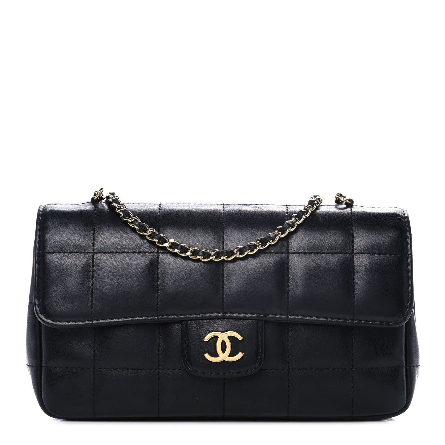 Lambskin Quilted Mini Chocolate Bar Camellia Flap Black