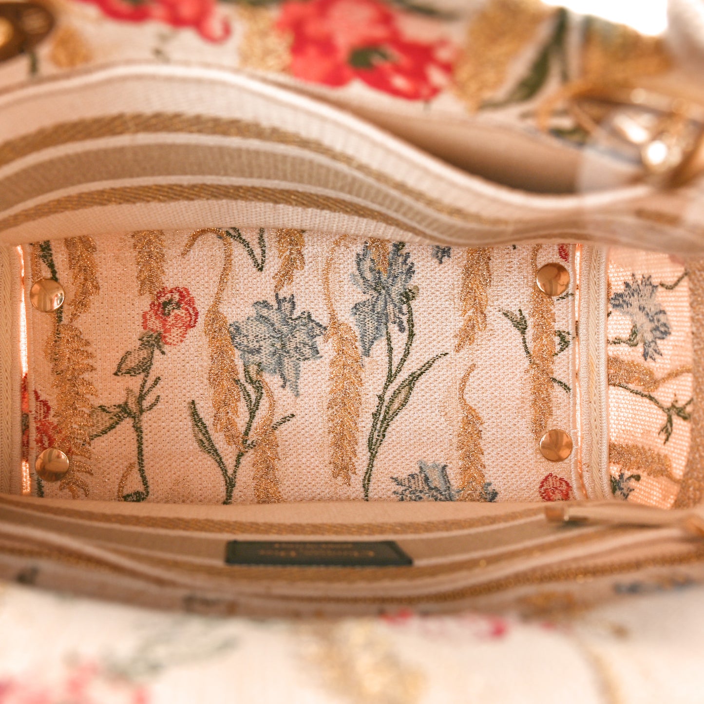 Canvas Embroidered Hibiscus Printed Medium Lady D-Lite Beige Multicolor