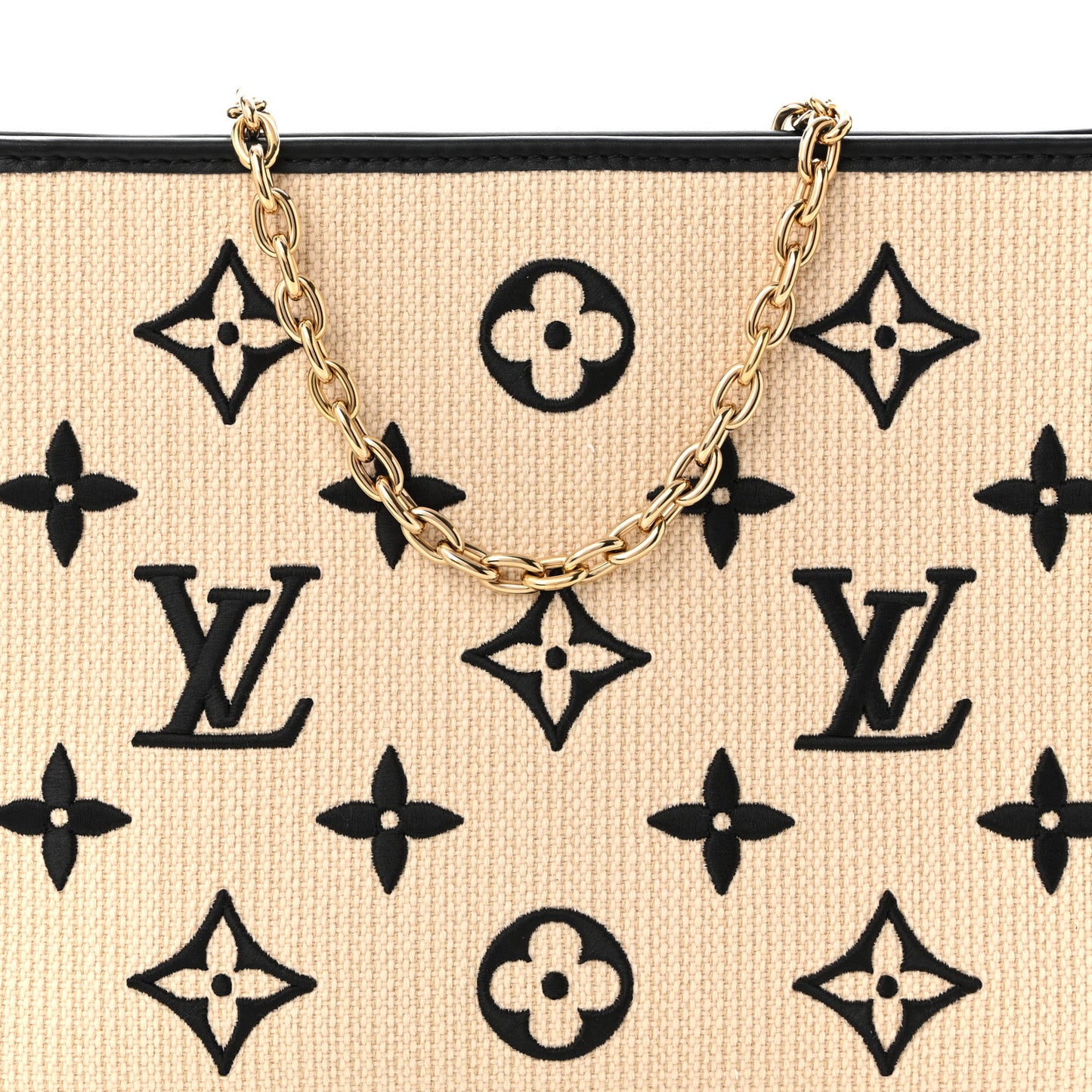 Raffia Calfskin Monogram Toiletry Pouch 26 On Chain Beige Black