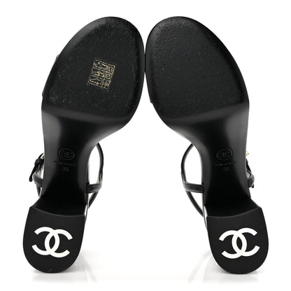 Chanel Lambskin Logo Platform Sandals 38 Black 5 of 9