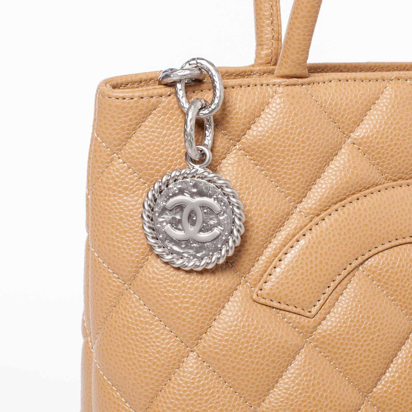 Caviar Medallion CC Tote Dark Beige