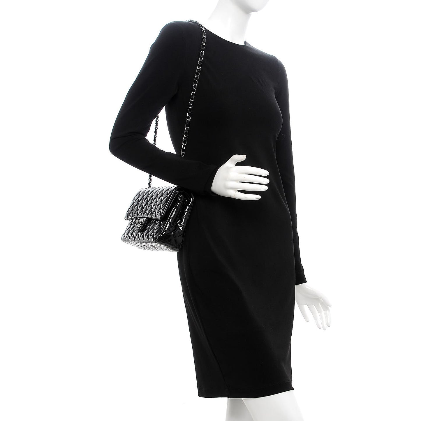 Patent Quilted Medium Double Flap Black
