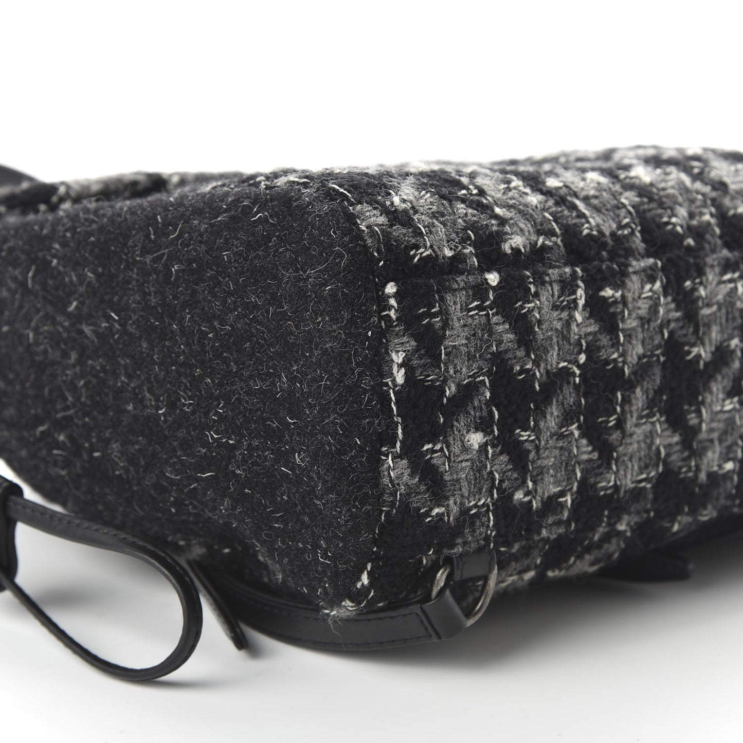 Tweed Drawstring Backpack Black Grey White