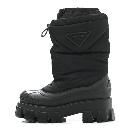 Prada Re-Nylon Gabardine Rubber Triangle Logo Padded Monolith Drawcord 55mm Snow Boots 38.5 Black 1 of 7